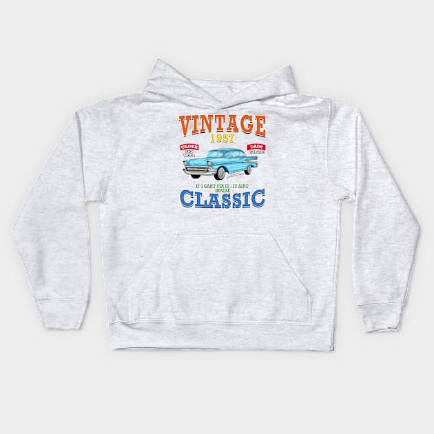 Vintage Classic Car Garage Hot Rod Novelty Gift Kids Hoodie by Airbrush World